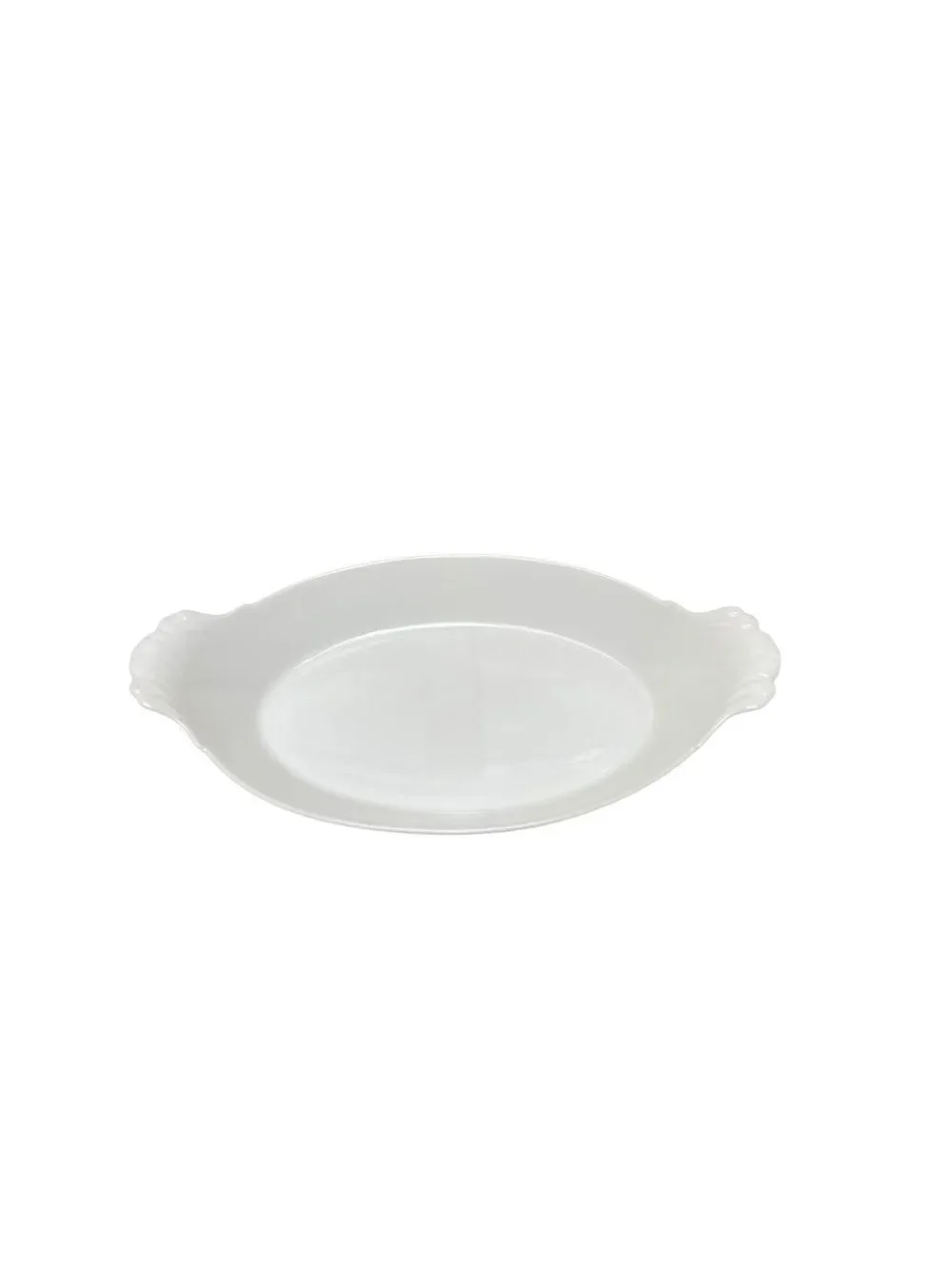 Vintage French Ironstone Serving Bowl White Oval Shell Handles Farmhouse